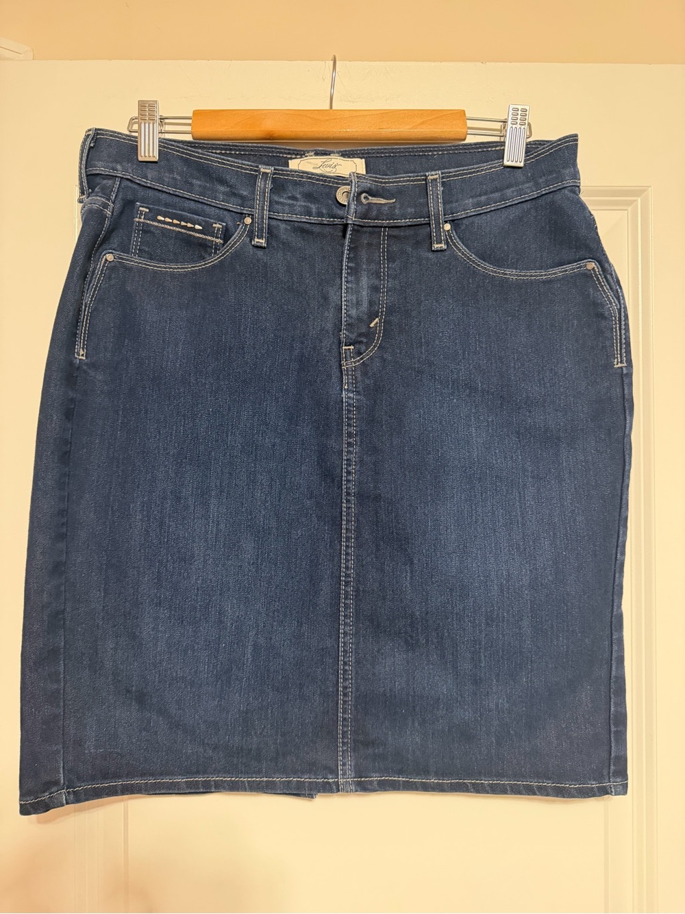 Levi's Black Label Blue Denim Skirt with Branded Waistband and Silver Accents